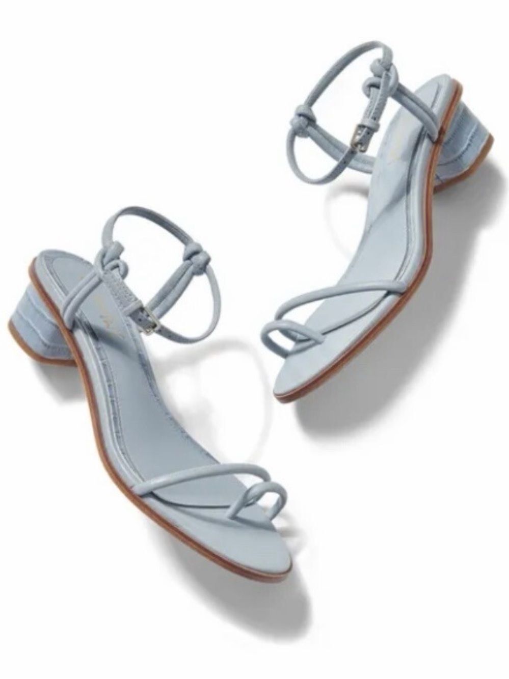 J. McLaughlin Helena Blue Leather Croc Embossed Open Toe Block Kitten Heel - 8.5